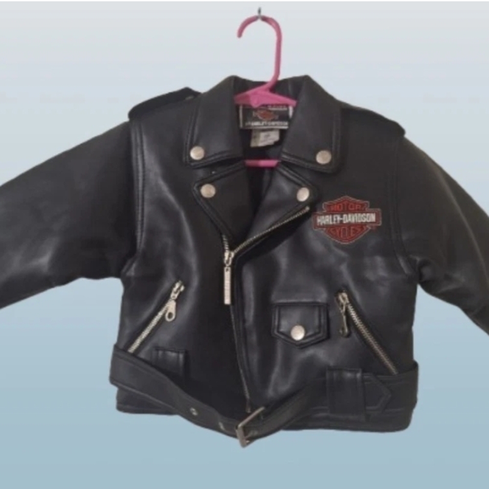 Harley Davidson Toddler Motorcycle Biker Jacket Black Faux Leather 24m